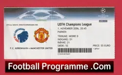 Copenhagen v Manchester United 2006 – Match Ticket Denmark