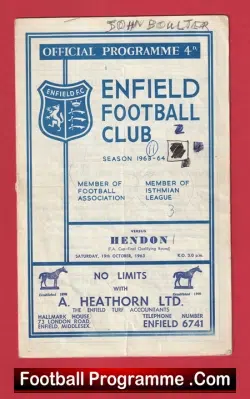 Enfield v Hendon 1963 - Football Programme - football programme