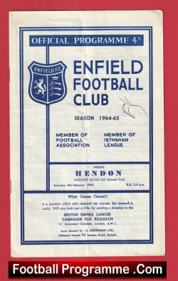 Enfield v Hendon 1965 - Football Programmes - football programme