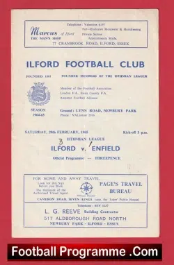 Enfield v Ilford 1965 - Match Day Programme - football programme