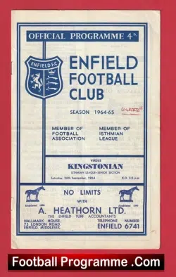 Enfield v Kingstonian 1964 - Football Programme - football programme