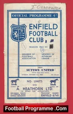 Enfield v Sutton United 1963 - Football Programmes - football programme