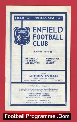 Enfield v Sutton United 1965 - Football Programme - football programme
