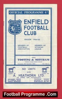 Enfield v Tooting Mitcham 1964 – Football Programmes