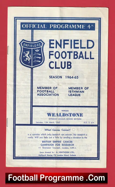 Enfield v Wealdstone 1965 - Football Programme - Image 2