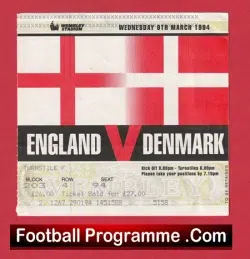 England v Denmark 1994 – Football Ticket Wembley