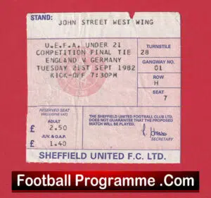 England v Germany 1982 – Under 21 Cup Final Football Ticket