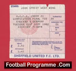 England v Germany 1982 – Under 21 Cup Final Football Ticket