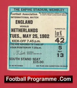 England v Netherlands 1982 – Football Ticket Holland