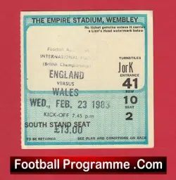 England v Wales 1983 – Football Ticket