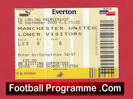 Everton v Manchester United 2000 - Match Ticket - Image 2