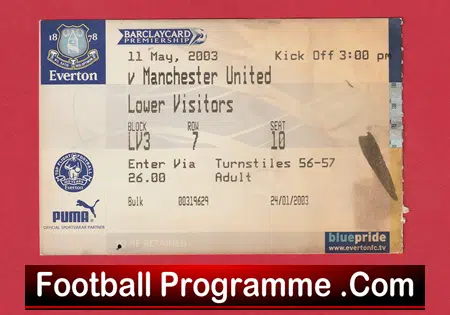Everton v Manchester United 2003 - Ticket - Beckham + Rooney - Image 2