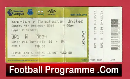 Everton v Manchester United 2016 - Match Ticket - Image 2