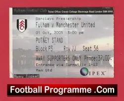 Fulham v Manchester United 2005 – Match Ticket