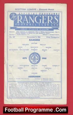 Glasgow Rangers v Aberdeen 1963 – Scottish Football Programme