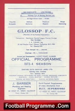 Glossop v Aston Villa 1973 – Manchester League