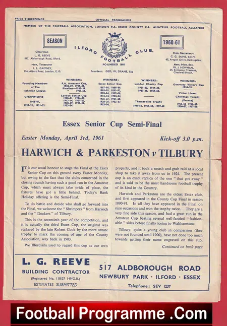 Harwich Parkeston v Tilbury 1961 - Senior Cup Semi Final Ilford - Image 2
