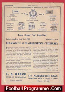 Harwich Parkeston v Tilbury 1961 – Senior Cup Semi Final Ilford