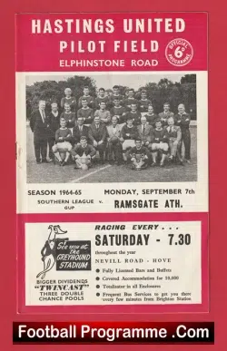 Hastings United v Ramsgate Athletic 1964 - Pilot Field Ground - football programme