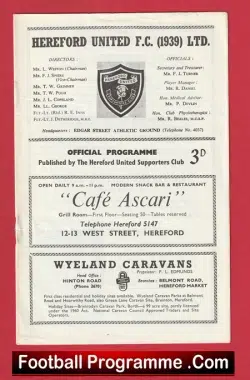 Hereford United v Gravesend 1962 - football programme