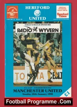 Hereford United v Manchester United 1990 - FA Cup Match - football programme
