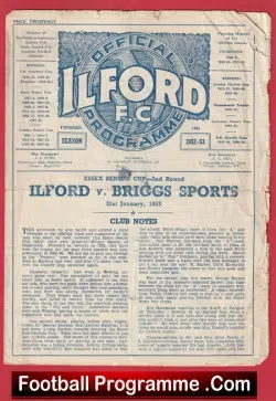 Ilford v Briggs Sports 1953 - Senior Cup - football programme