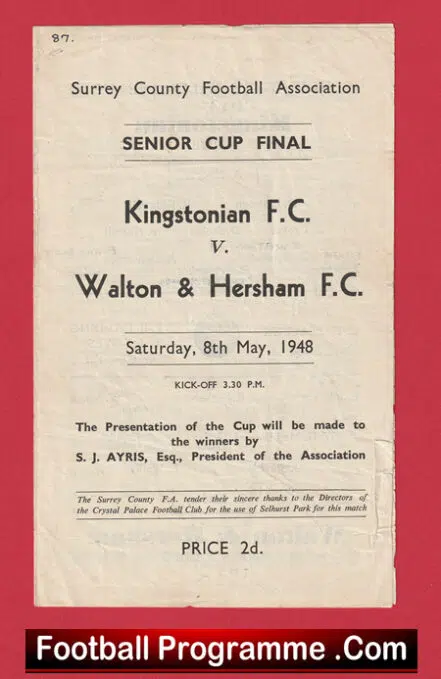 Kingstonian v Walton Hersham 1948 Senior Cup Final