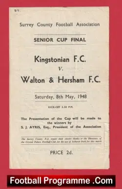 Kingstonian v Walton Hersham 1948 Senior Cup Final - football programme