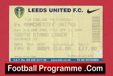 Leeds United v Manchester United 2001 - Football Ticket - Image 2