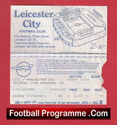 Leicester City v Manchester United 1984 - Football Ticket - Image 2