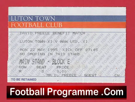 Luton Town v Manchester United 1995 Ticket David Preece Benefit - Image 2