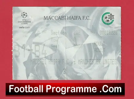 Maccabi Haifa v Manchester United 2002 - Match Ticket Israel - Image 2