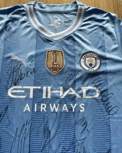 Manchester City Multi Signed Autographed Football Shirt - Treble Winners - football memorabilia