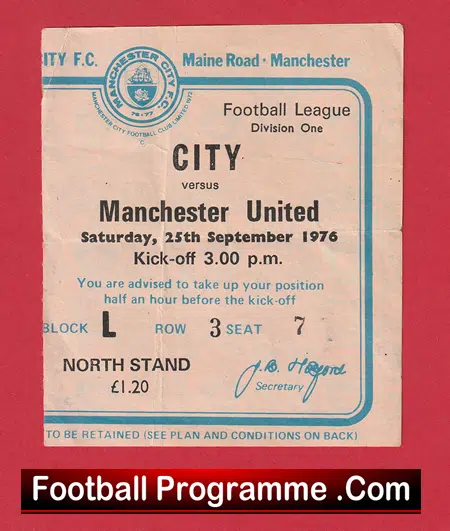 Manchester City v Manchester United 1976 - Football Ticket - Image 2