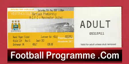 Manchester City v Manchester United 2007 - Match Day Ticket - Image 2