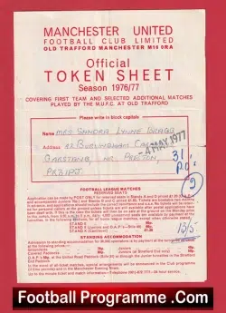 Manchester United Official Token Sheet 1976 - 1977 - football programme