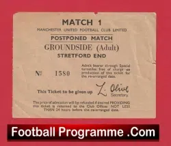Manchester United Postponed Ticket Stretford End 1960s