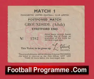 Manchester United Postponed Ticket Stretford End 1960’s