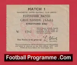 Manchester United Postponed Ticket Stretford End 1960’s