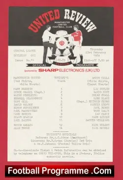 Manchester United v Aston Villa 1989 - Man Utd Reserves Shaun Goater - football programme