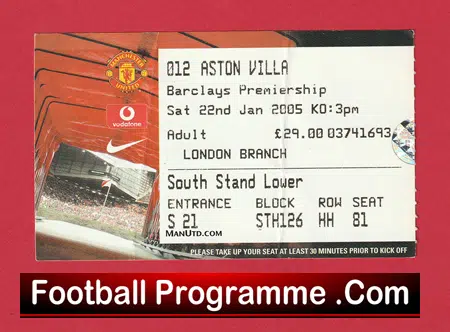 Manchester United v Aston Villa 2005 - Football Ticket - Image 2
