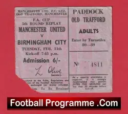 Manchester United v Birmingham City 1969 – Ticket FA Cup Replay