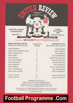 Manchester United v Coventry City 1989 - Reserves Match Mark Robins - football programme