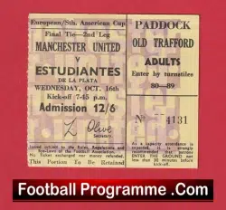Manchester United v Estudiantes 1968 – South American Cup Match Ticket