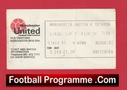 Manchester United v Everton 1976 – League Cup Ticket