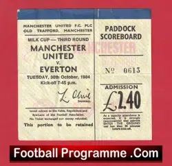 Manchester United v Everton 1984 – Football Ticket League Cup
