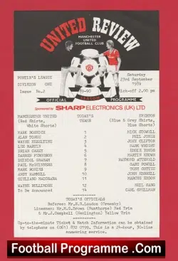 Manchester United v Everton 1989 - Reserves Match Mark Robins - football programme