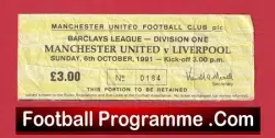 Manchester United v Liverpool 1991 – Match Ticket