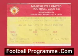 Manchester United v QPR 1991 – Football Ticket