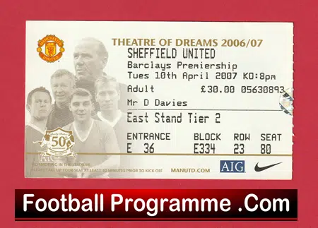Manchester United v Sheffield United 2007 - Football Ticket - Image 2